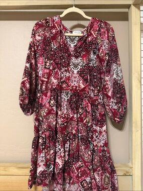 Calvin Klein Fuchsia and White Patchwork Print Tunic Dress